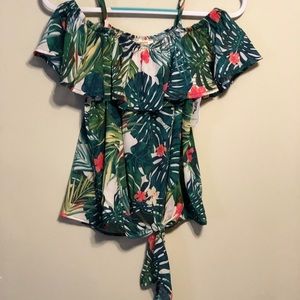 Tropical off the Shoulder Blouse w/ front tie.